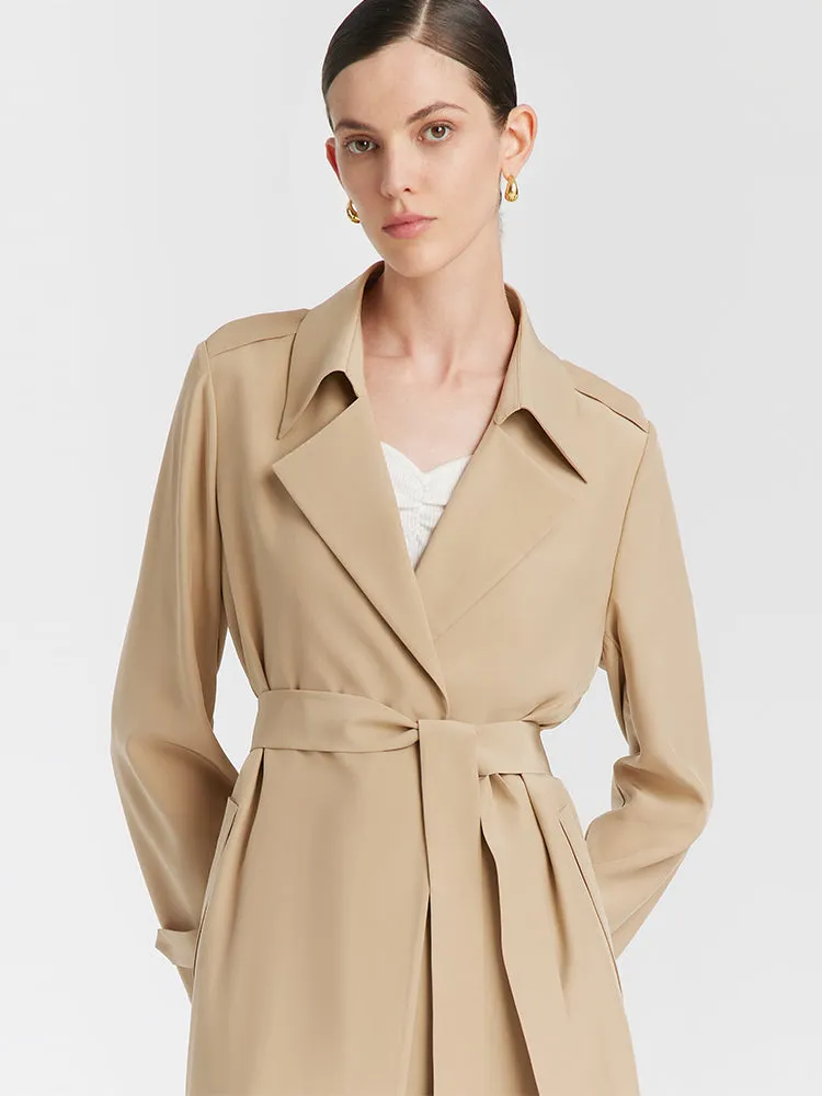 22 Momme Mulberry Silk Wrapped Women Trench Coat With Belt