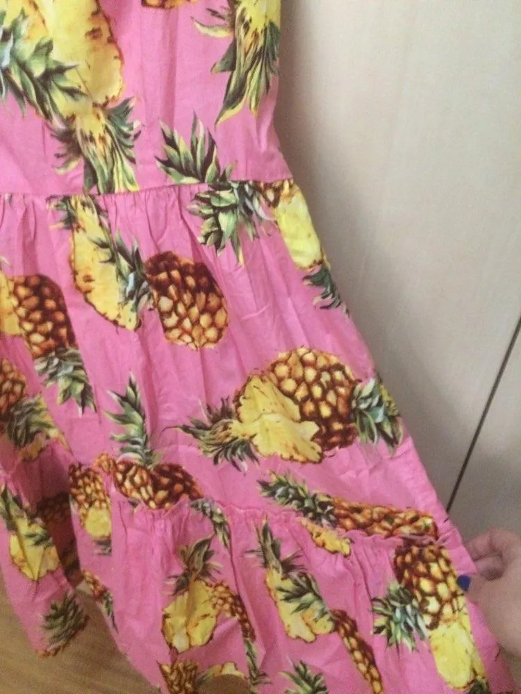 50s Vintage Women's Sleeveless Pineapple Printed Swing Tank Dress