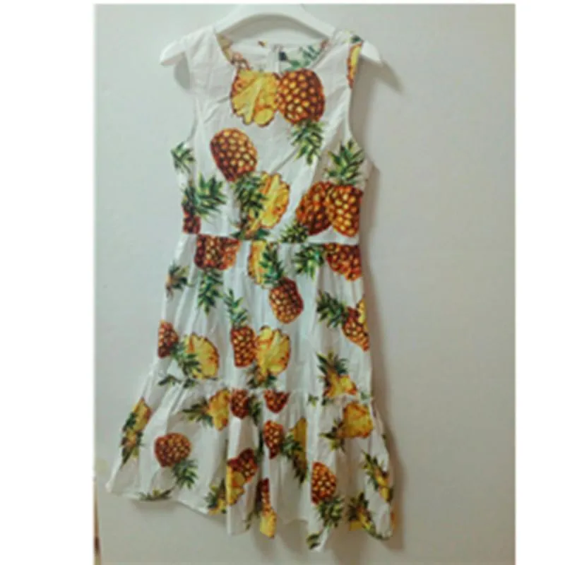 50s Vintage Women's Sleeveless Pineapple Printed Swing Tank Dress