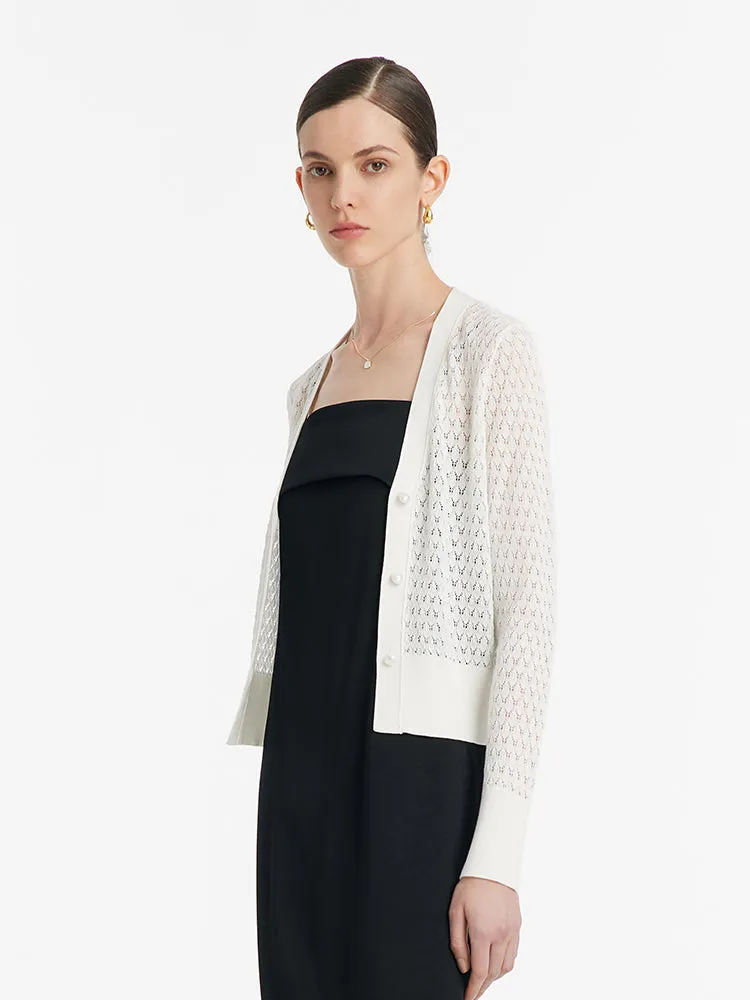 Acetate Crop Openwork Women Cardigan