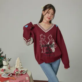 Angel And Devil V-Neck Knit Sweater