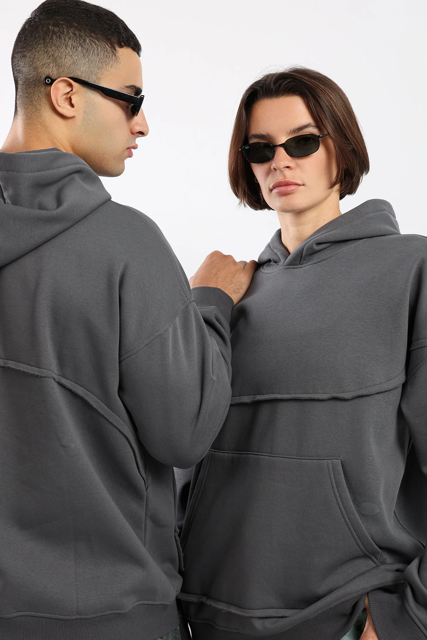 ASYMMETRICAL HOODIE - CHARCOAL