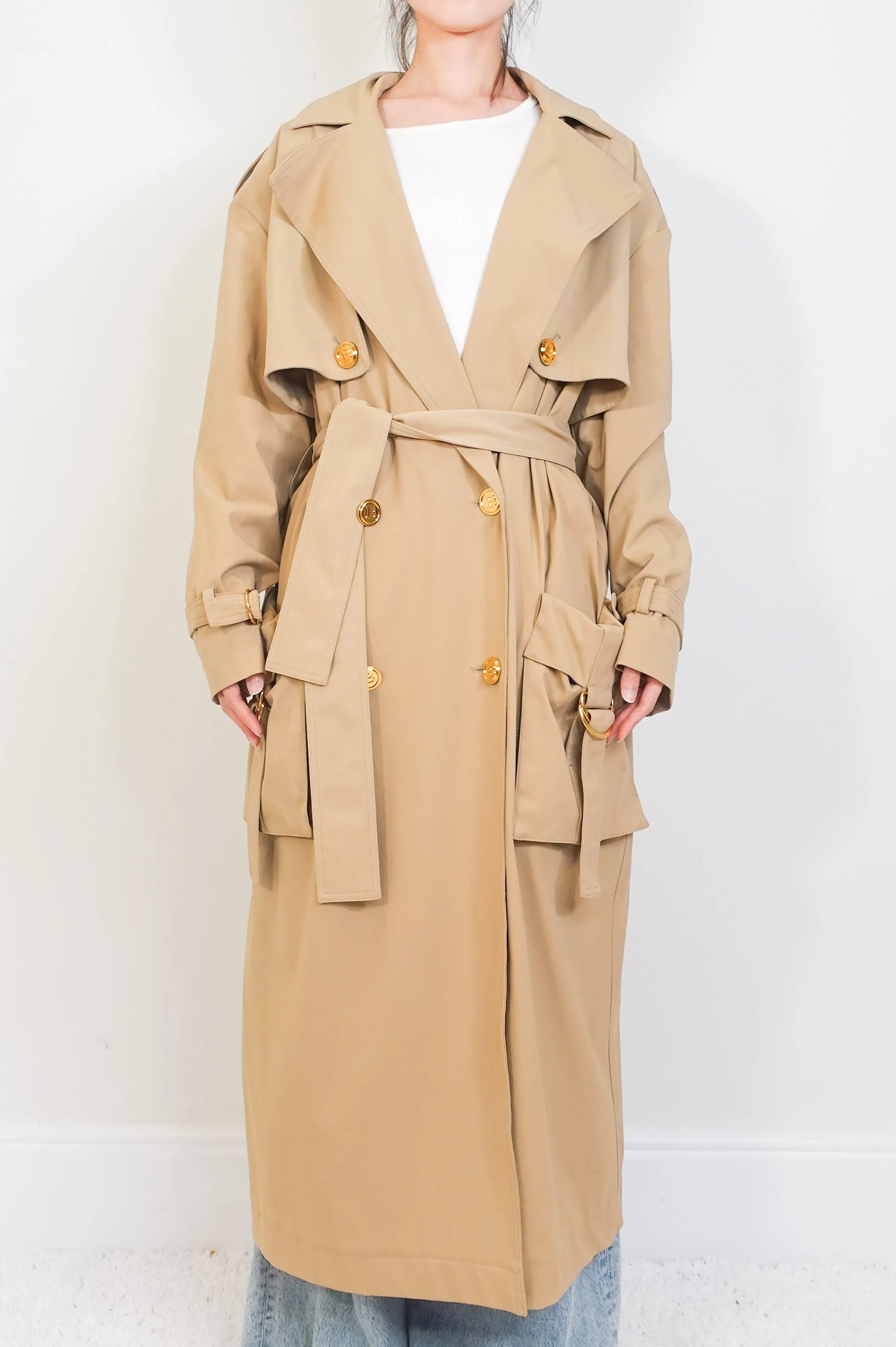 Beige maxi length cotton twill trench RRP £2800