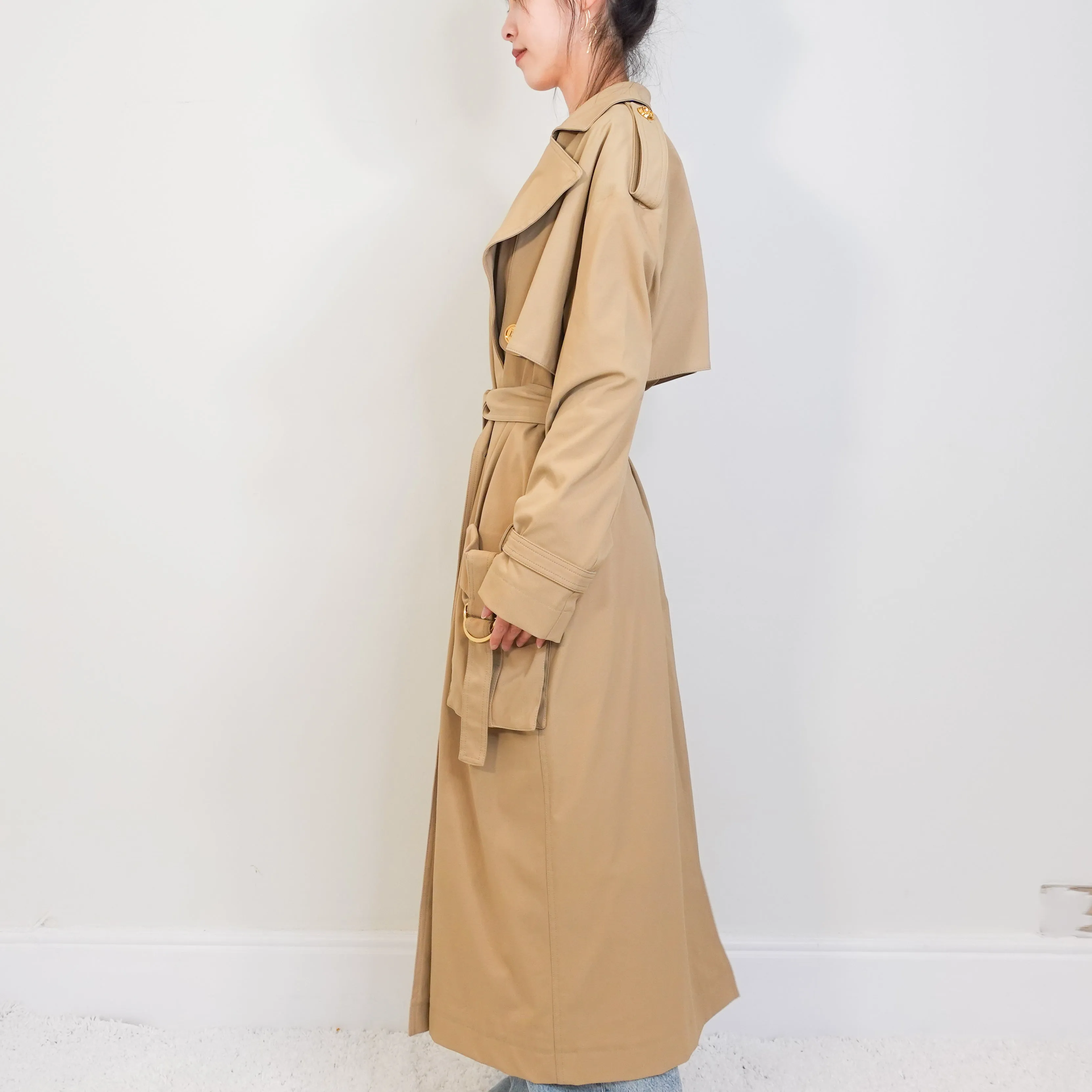 Beige maxi length cotton twill trench RRP £2800