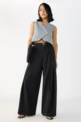 Black Belted Flared Korean Pants