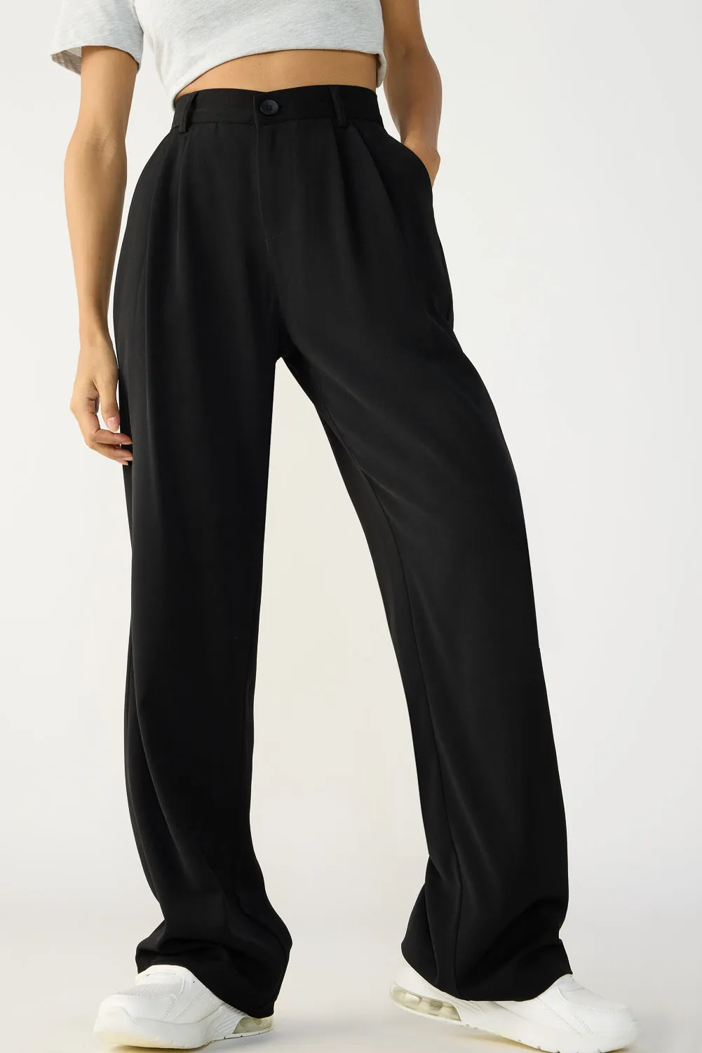 Black Double Pleated Korean Pants