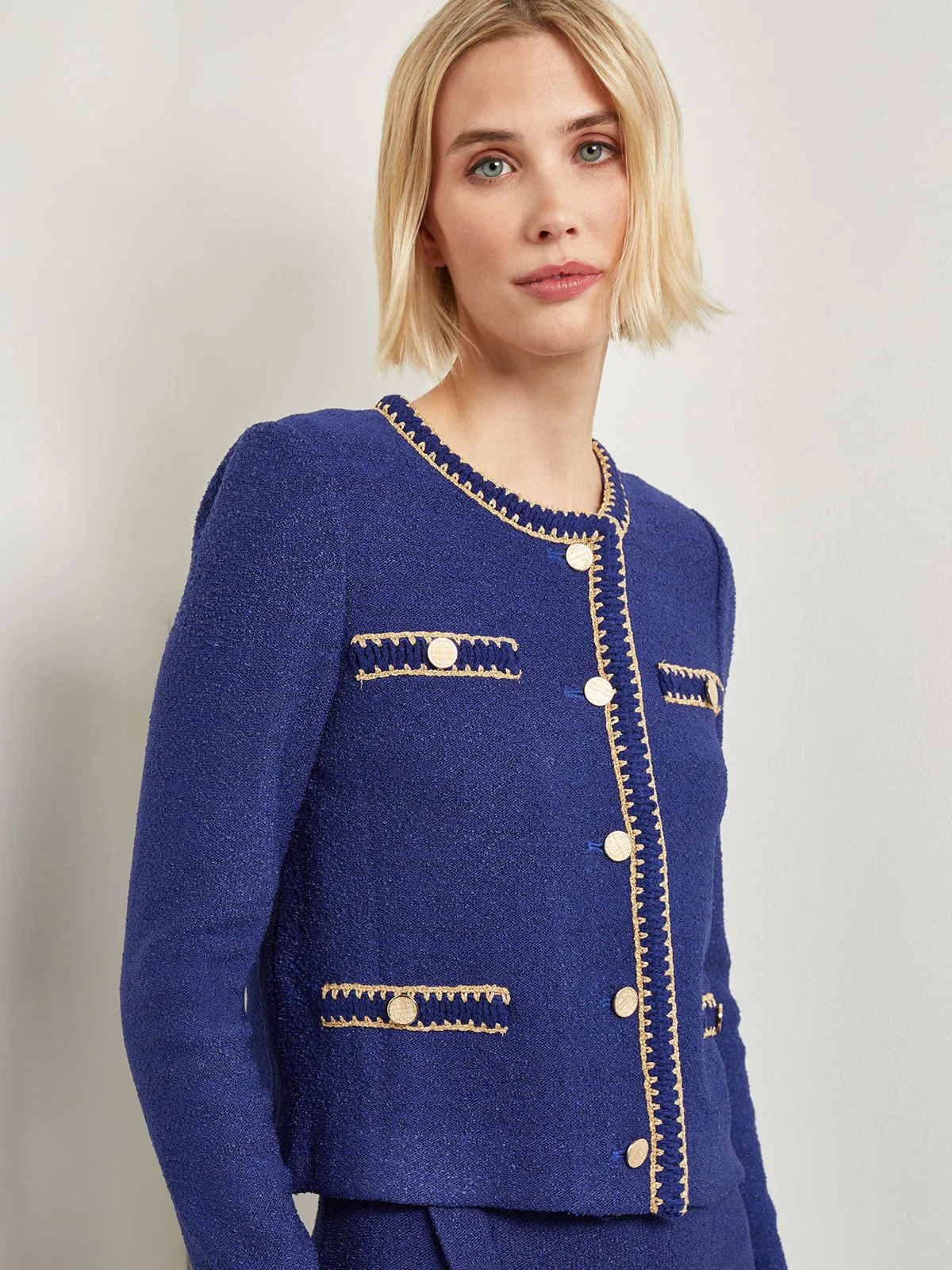 Braided Trim Boucle Knit Jacket