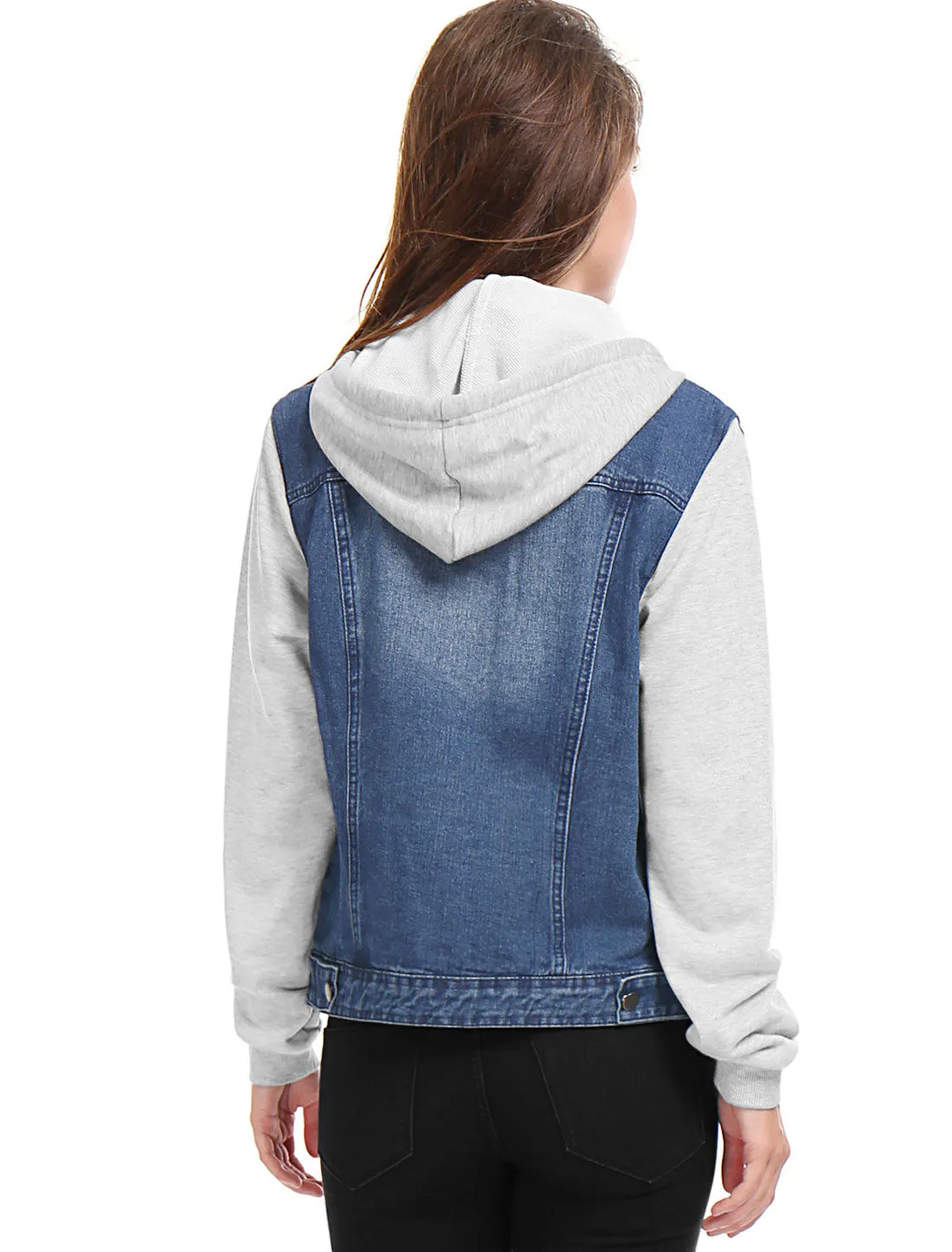 Casual Layered Drawstring Pockets Hood Denim Jacket