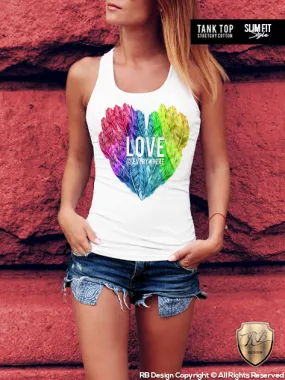 Colorful Feather Heart Womens T-shirt LOVE is Everywhere Slogan RB Design WD046