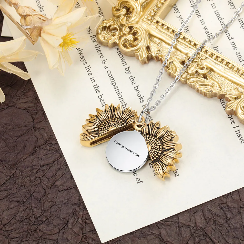 Custom Sunflower Photo Locket Necklace For Women