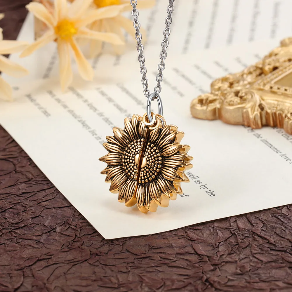 Custom Sunflower Photo Locket Necklace For Women