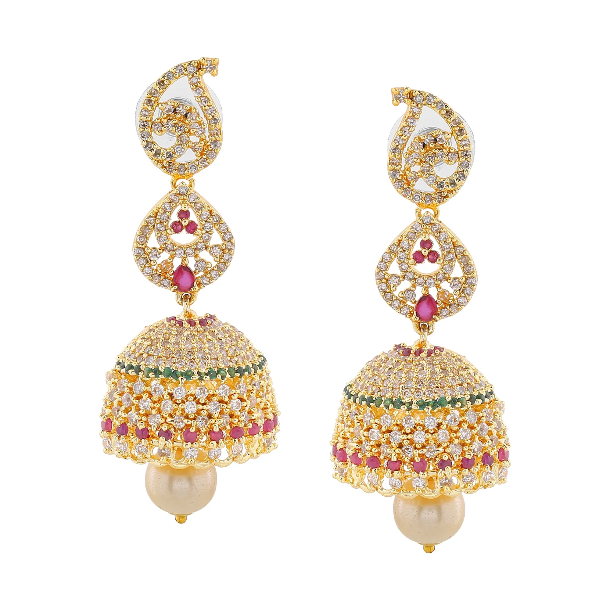 Estele Gold Plated CZ Fascinating Designer Earrings with Pearl for Women