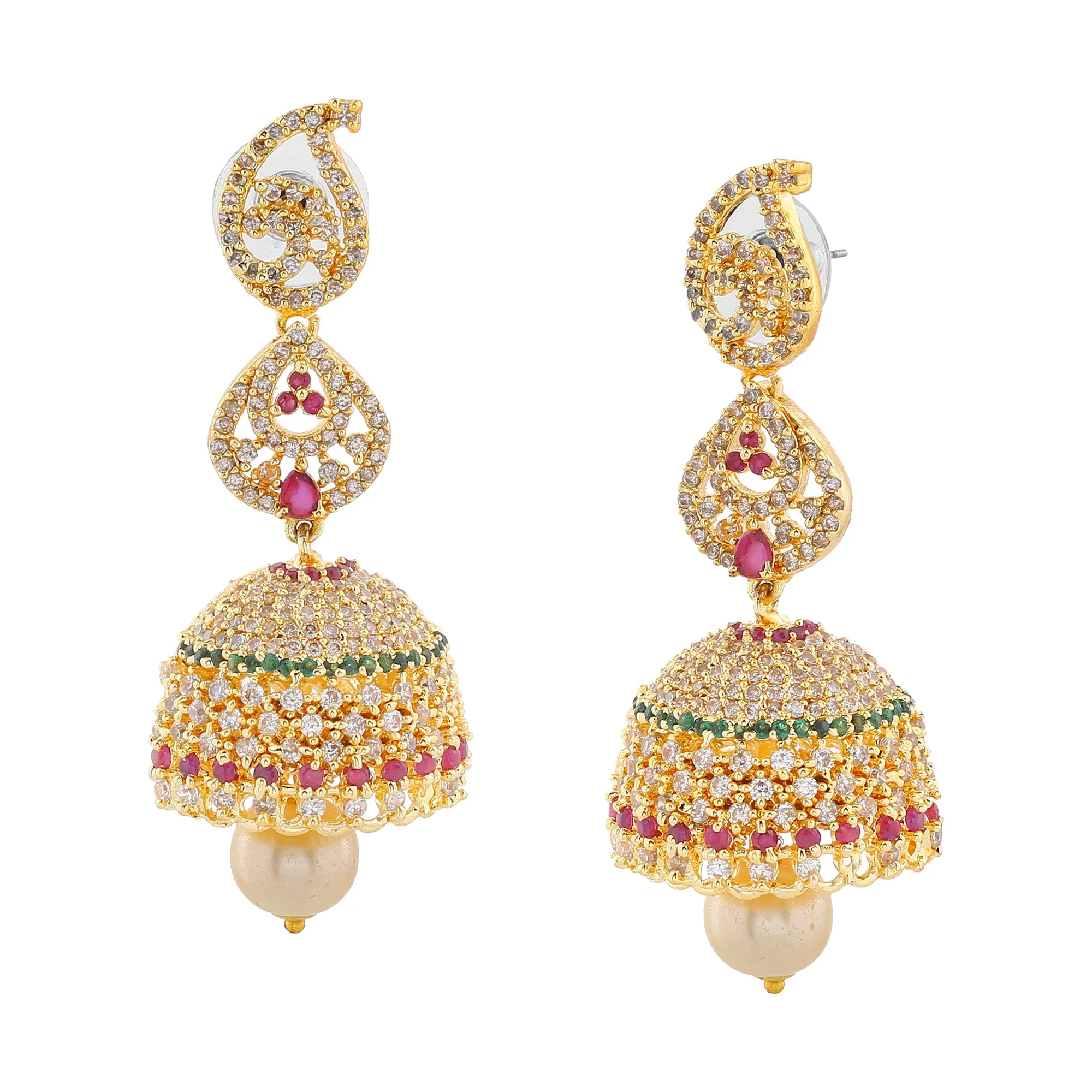 Estele Gold Plated CZ Fascinating Designer Earrings with Pearl for Women