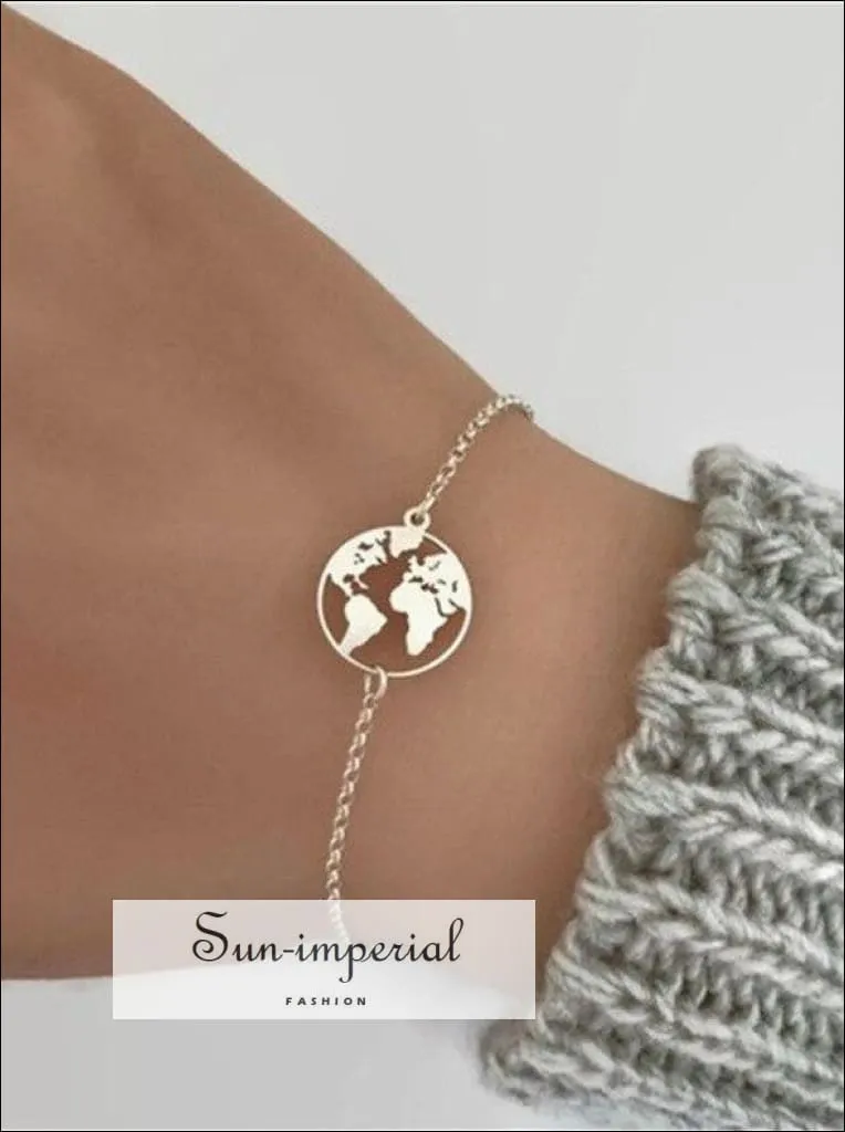 Fashion Jewelry Delicate Hollow World Map Bracelet Gold Silver Color Map Bracelet Jewelry