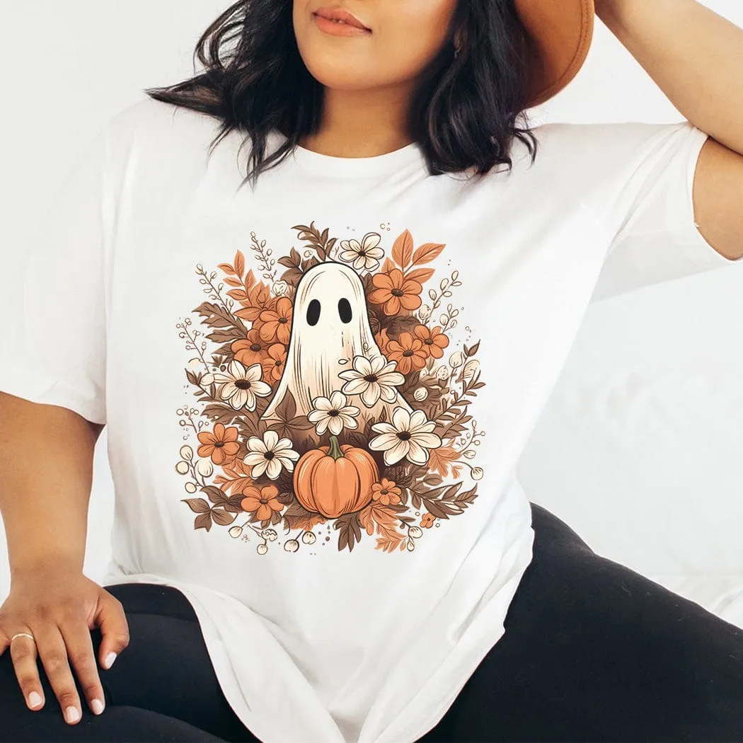 Floral Ghost Halloween Graphic T-Shirt - HA303