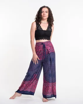 Geometric Mandalas Wrap Palazzo Style Harem Pants in Blue