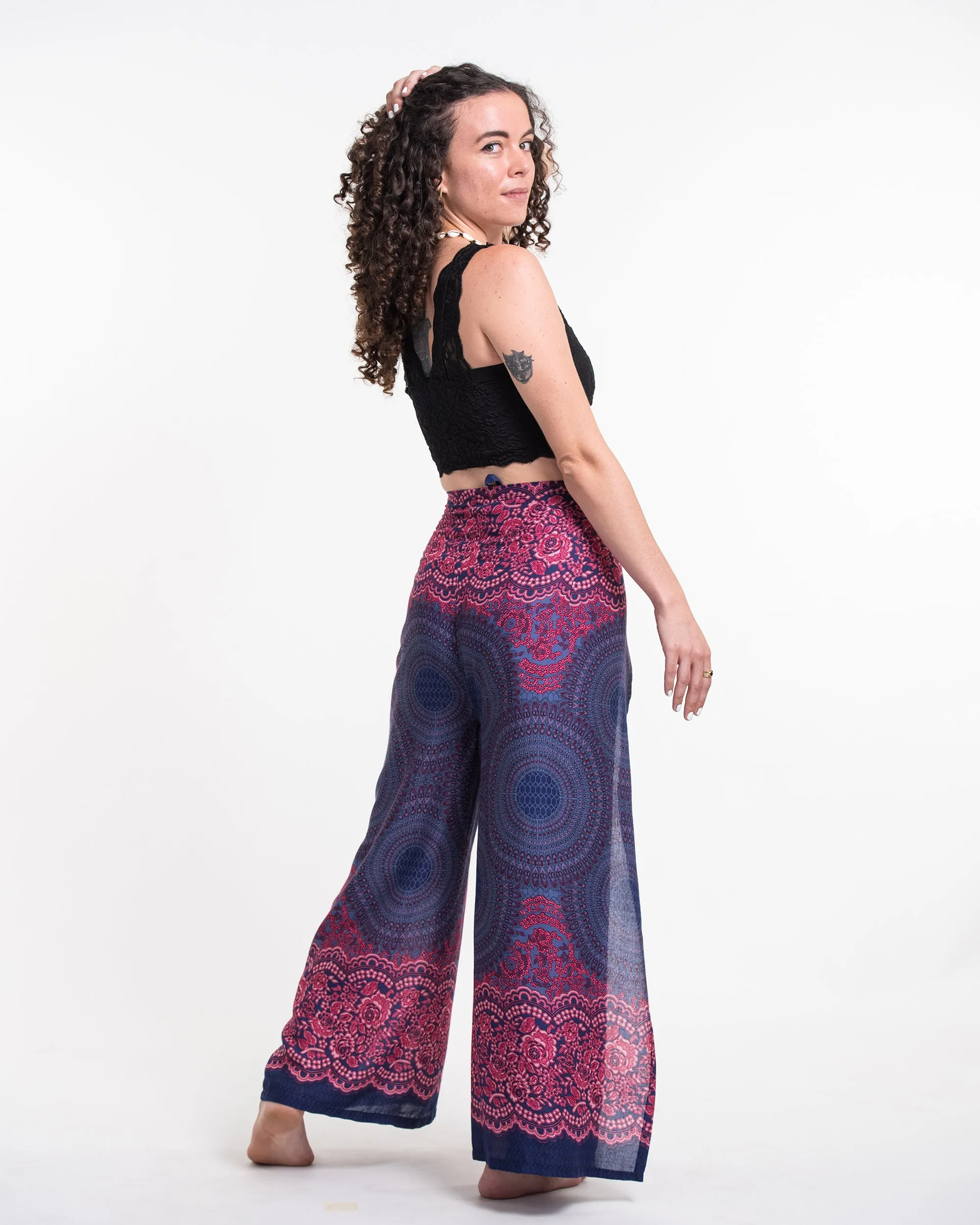 Geometric Mandalas Wrap Palazzo Style Harem Pants in Blue