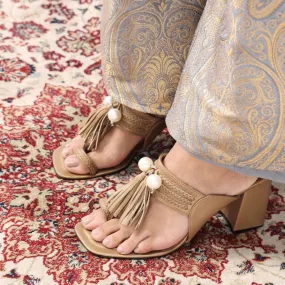 Gold Kolhapuri Heel For Women