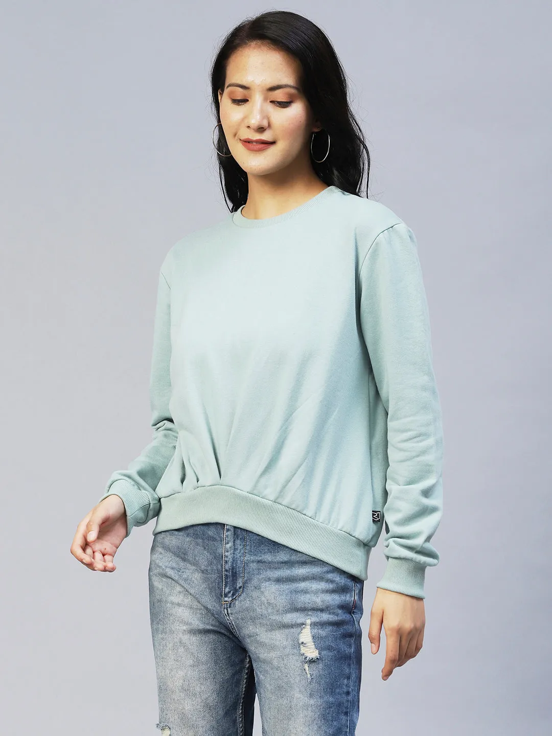 Green Pleated Fleece Sweatshirt