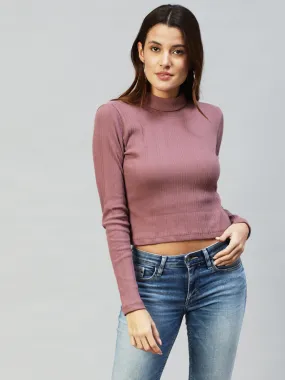 High Neck Full Sleeves Rib Top