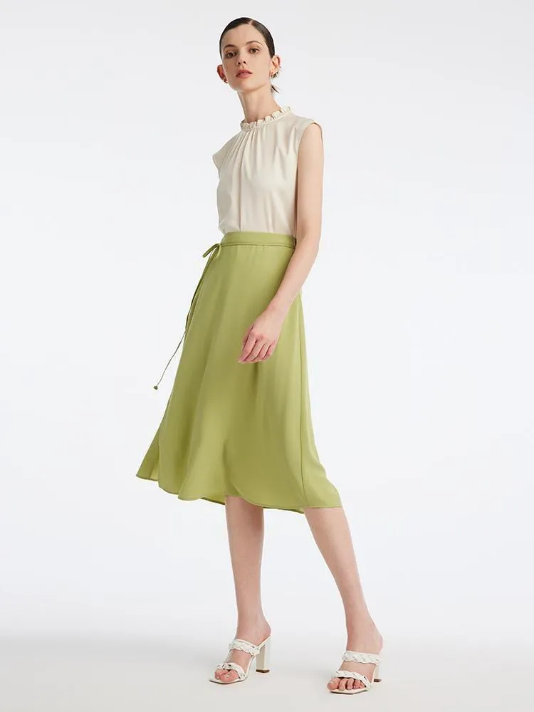 Light Green Tea Acetate Knee-Length Women Skirt