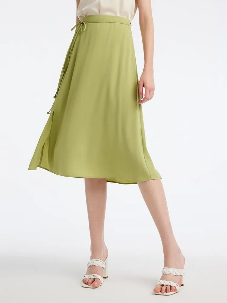 Light Green Tea Acetate Knee-Length Women Skirt