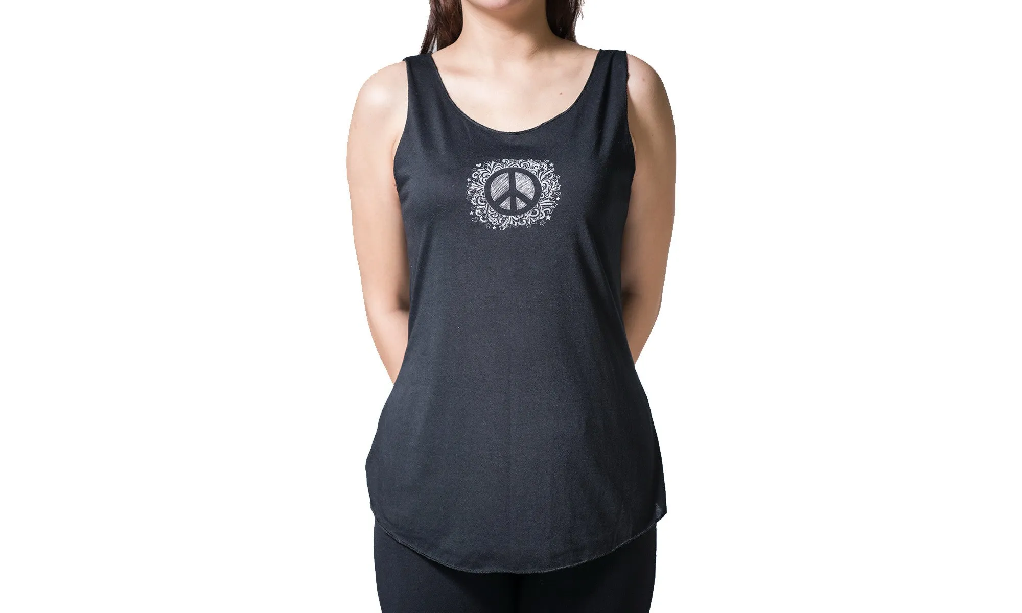 Loose Soft Vintage Style Women's Tank Tops Peace Sign Black