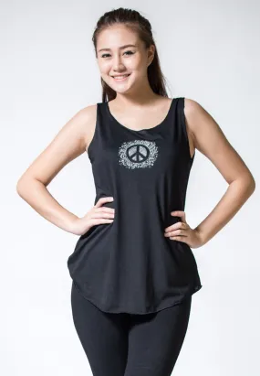 Loose Soft Vintage Style Women's Tank Tops Peace Sign Black