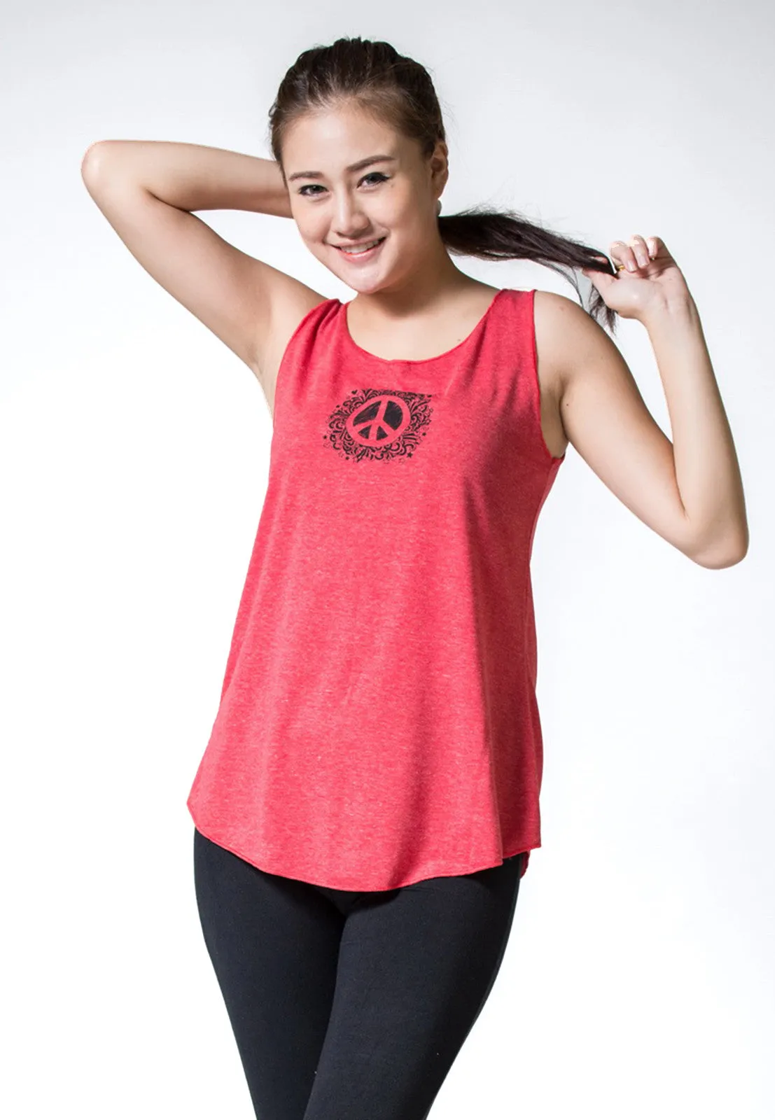 Loose Soft Vintage Style Women's Tank Tops Peace Sign Red