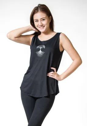 Loose Soft Vintage Style Women's Tank Tops Tree of Life Black