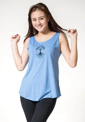 Loose Soft Vintage Style Women's Tank Tops Tree of Life Blue