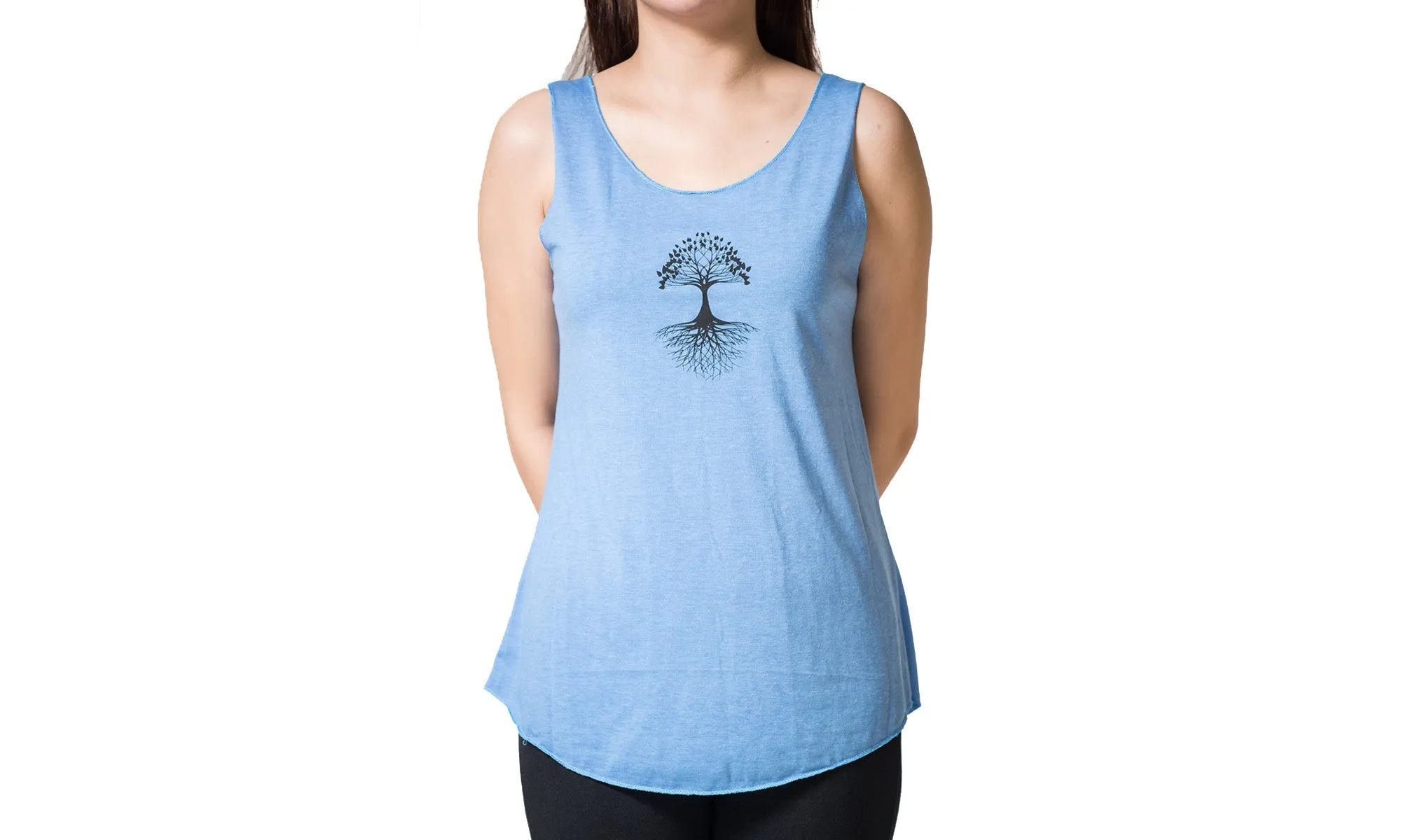 Loose Soft Vintage Style Women's Tank Tops Tree of Life Blue