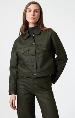 MAREN CROP JACKET IN DARK OLIVE COATED