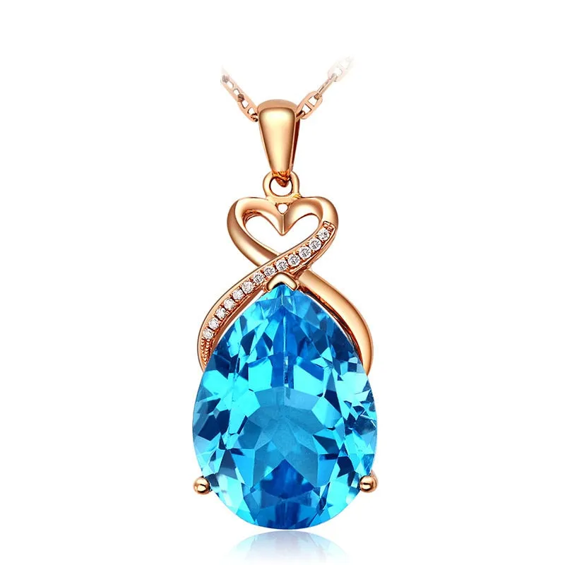 Natural Sapphire 14K Rose Gold Necklace Pendant for Women Bohemia Wedding White Topaz Pure Pendants Fine Fashion Jewelry Luxury