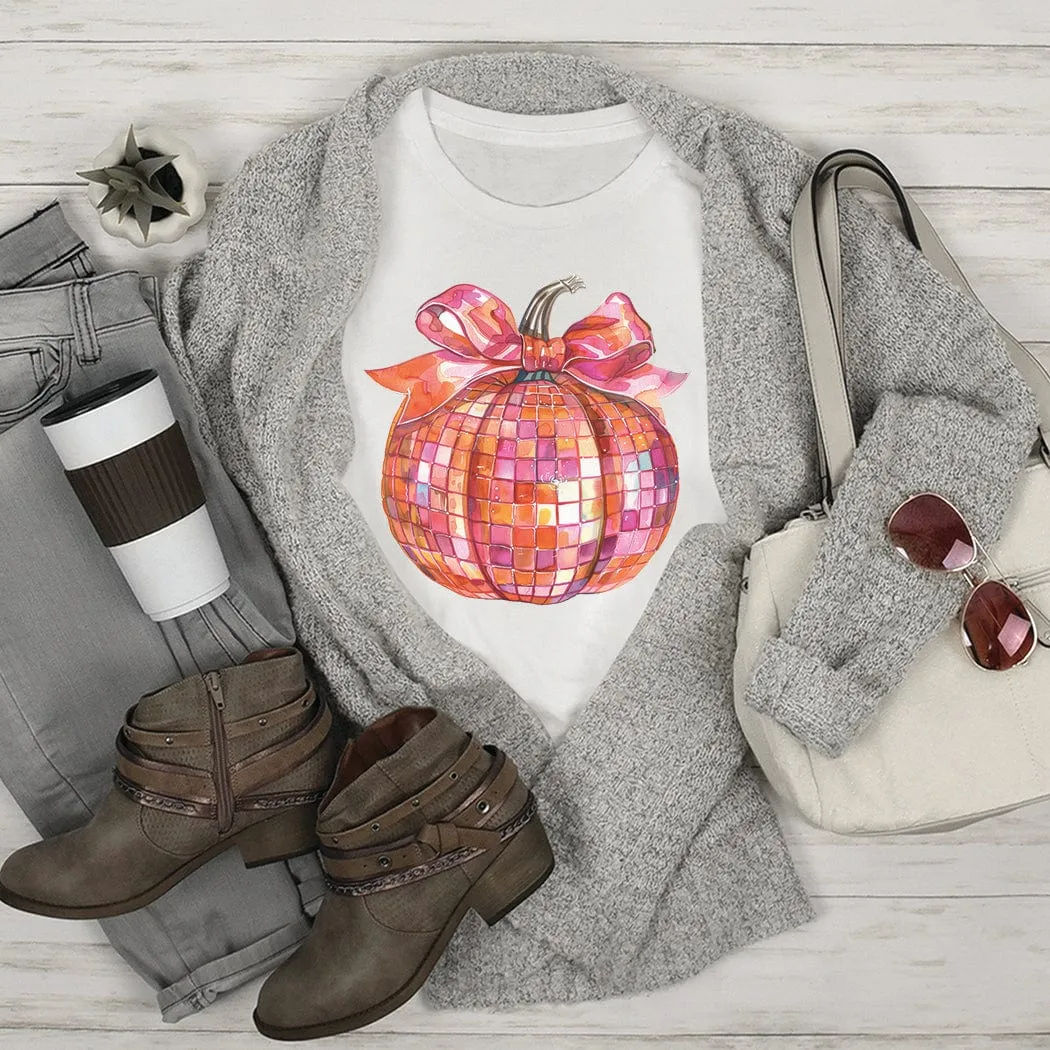 Pink Disco Pumpkin Fall Graphic T-Shirt - FA309