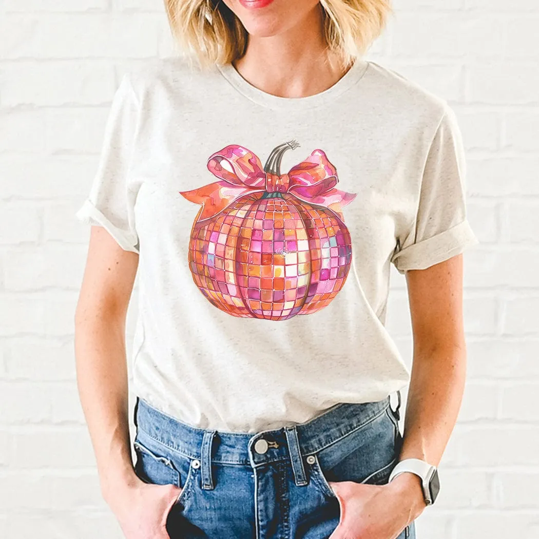 Pink Disco Pumpkin Fall Graphic T-Shirt - FA309