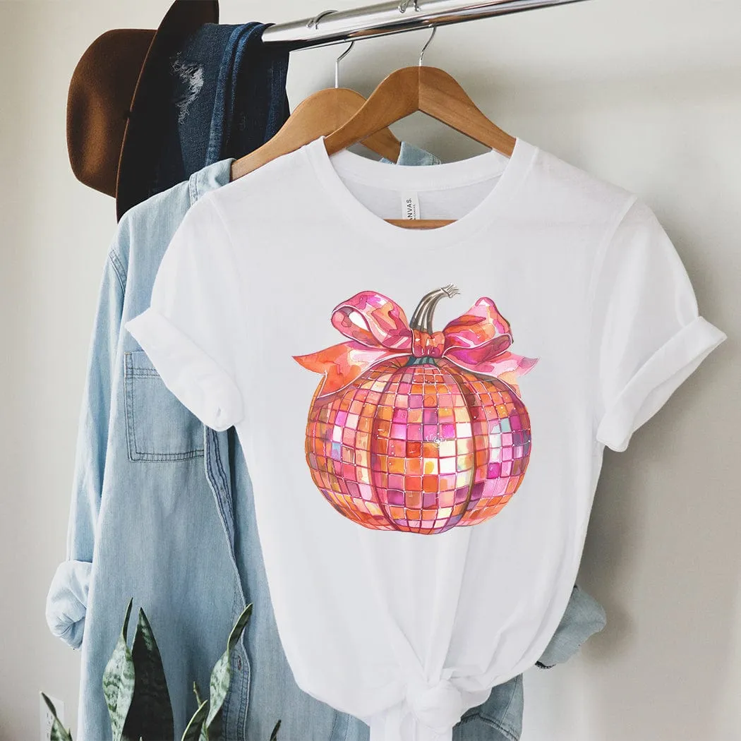 Pink Disco Pumpkin Fall Graphic T-Shirt - FA309