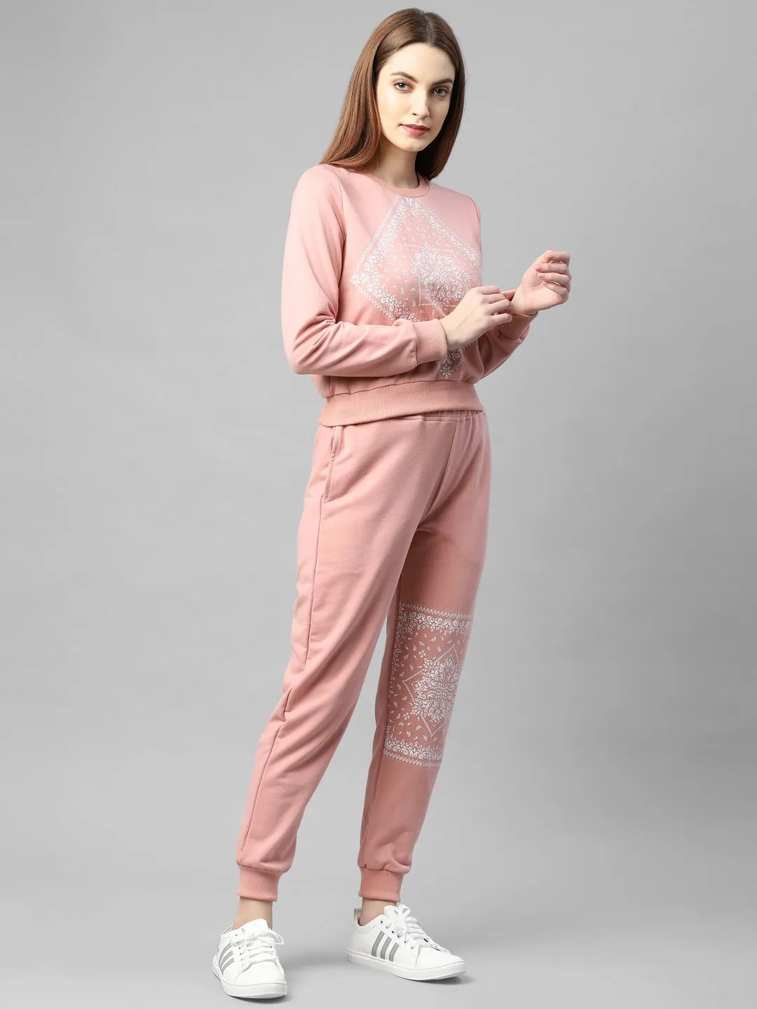 Printed Round Neck Terry Track Suit