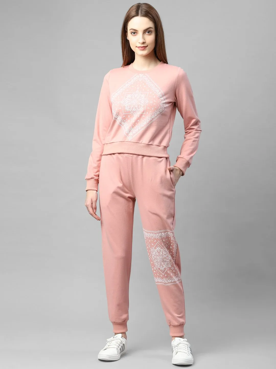 Printed Round Neck Terry Track Suit