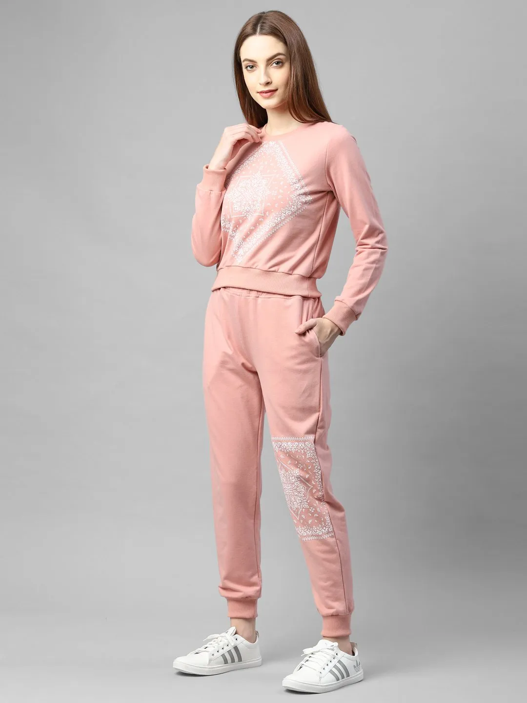 Printed Round Neck Terry Track Suit