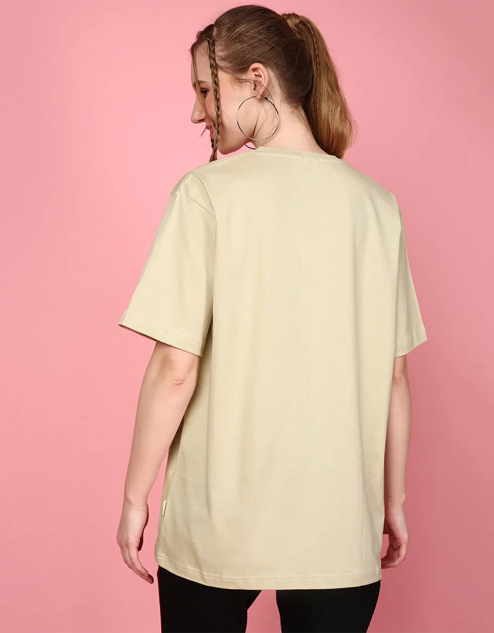 Punk Beige Oversized Placement Graphic Printed Tshirt