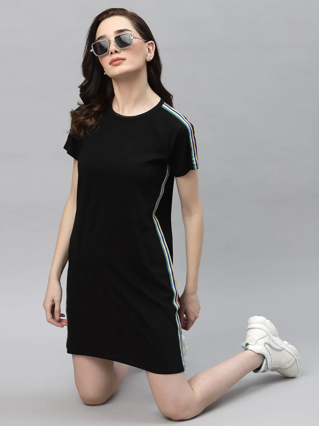 Round Neck Side Tape T-Shirt Dress