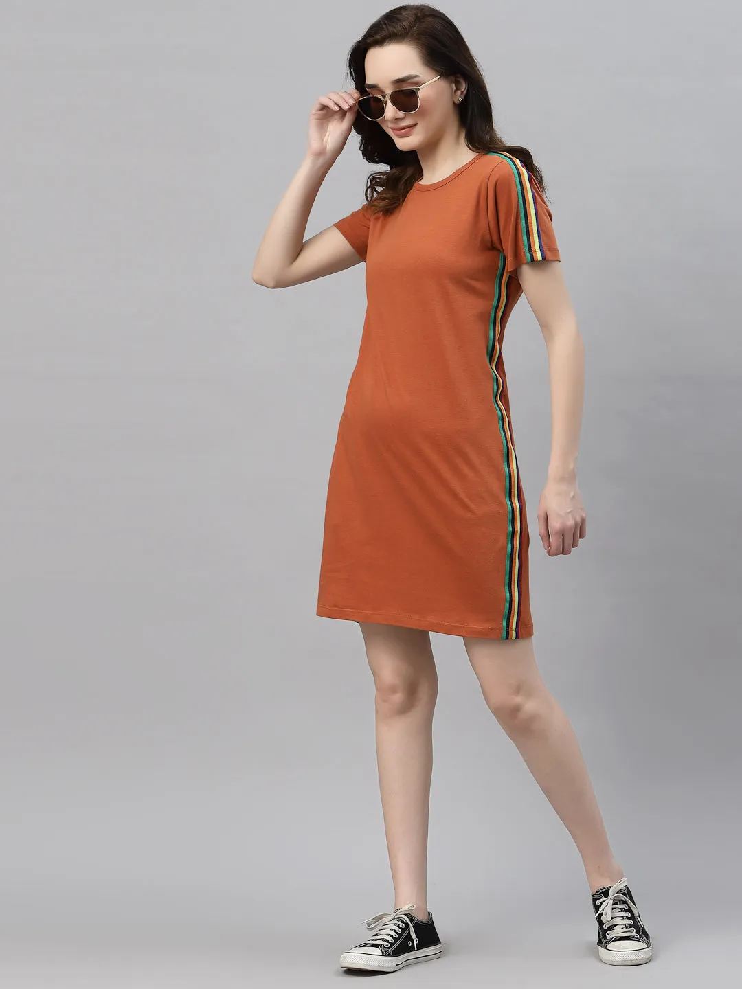 Round Neck Side Tape T-Shirt Dress