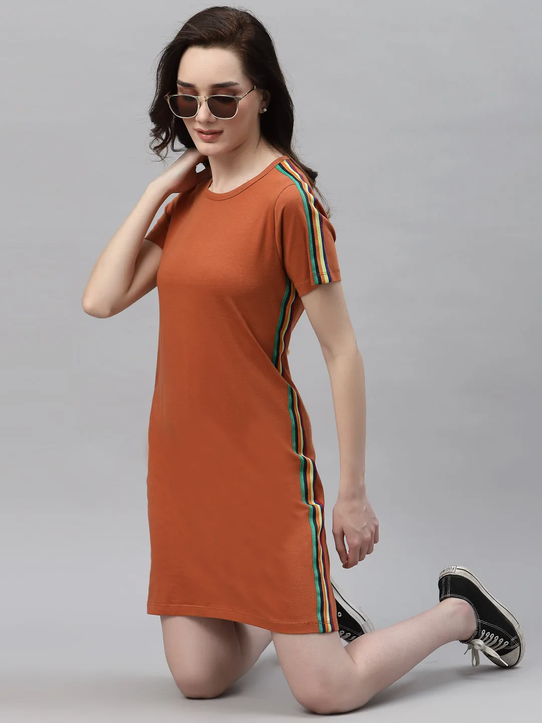 Round Neck Side Tape T-Shirt Dress