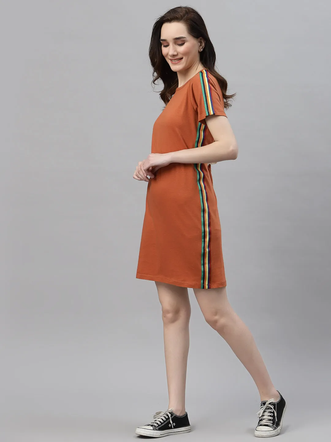 Round Neck Side Tape T-Shirt Dress