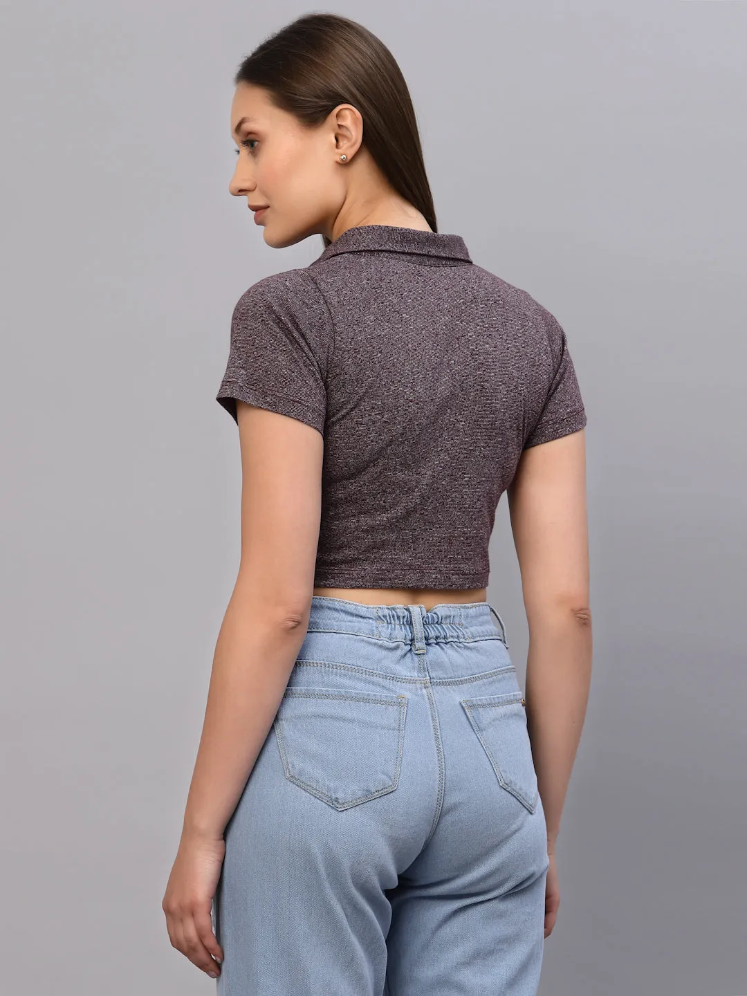 Self Texture Collared Crop Top