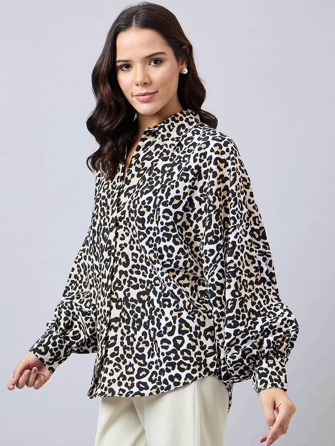 Style Quotient Women Animal Print Oversize Shirt with Full Sleeves