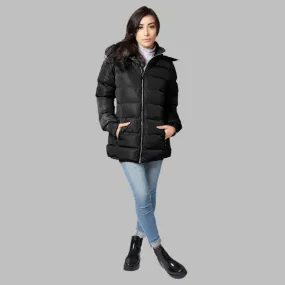 THE WHOLE SHEBANG Women Coat Vegan Down Puffer with Faux-Fur Detachable Hood