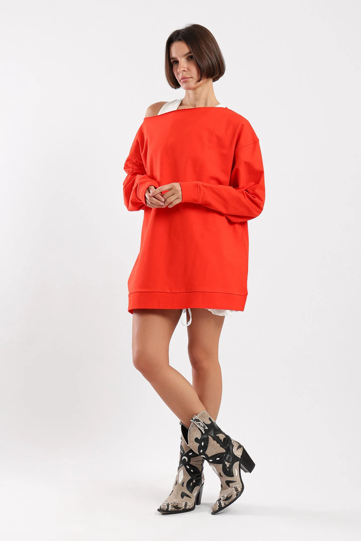 VERSATILE OFF SHOULDER SWEATER - RED