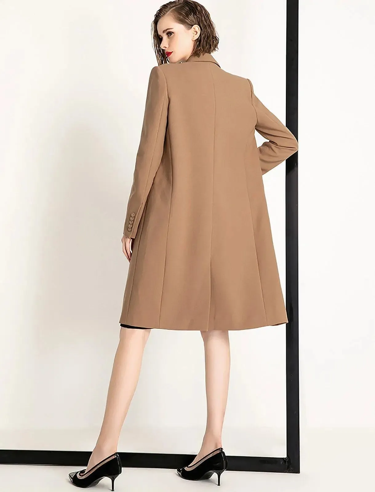 Women's Camel Classic Trench Coat,Long Blazer Overcoat,Women Double-Breasted Blazer Suit Coat Fall Overcoat,Fall Trench Coat Outerwear